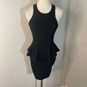 Lush XS Mini Bodycon Peplum Stretch Dress Black